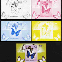 Guinea - Bissau 2010 Butterflies #04 individual deluxe sheet - the set of 5 imperf progressive proofs comprising the 4 individual colours plus all 4-colour composite, unmounted mint