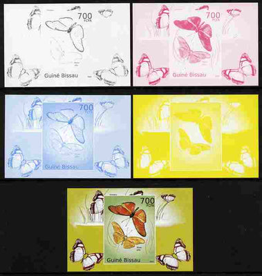 Guinea - Bissau 2010 Butterflies #05 individual deluxe sheet - the set of 5 imperf progressive proofs comprising the 4 individual colours plus all 4-colour composite, unmounted mint