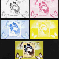 Guinea - Bissau 2010 Butterflies #06 individual deluxe sheet - the set of 5 imperf progressive proofs comprising the 4 individual colours plus all 4-colour composite, unmounted mint
