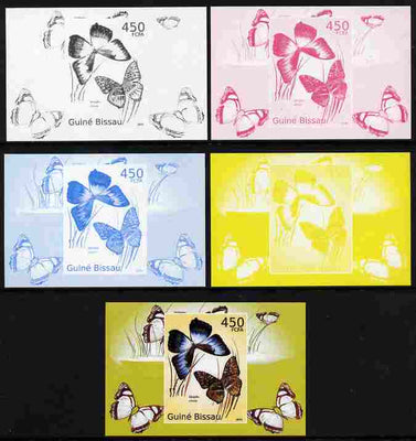 Guinea - Bissau 2010 Butterflies #06 individual deluxe sheet - the set of 5 imperf progressive proofs comprising the 4 individual colours plus all 4-colour composite, unmounted mint