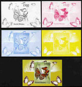 Guinea - Bissau 2010 Butterflies #07 individual deluxe sheet - the set of 5 imperf progressive proofs comprising the 4 individual colours plus all 4-colour composite, unmounted mint