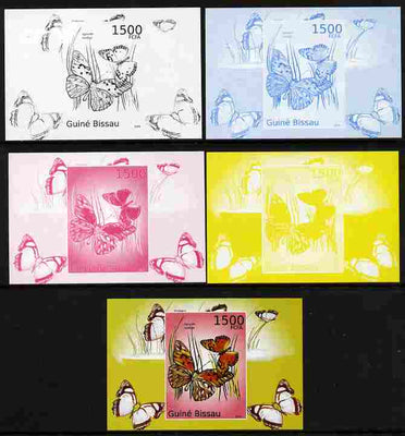 Guinea - Bissau 2010 Butterflies #08 individual deluxe sheet - the set of 5 imperf progressive proofs comprising the 4 individual colours plus all 4-colour composite, unmounted mint