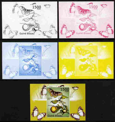 Guinea - Bissau 2010 Butterflies #09 individual deluxe sheet - the set of 5 imperf progressive proofs comprising the 4 individual colours plus all 4-colour composite, unmounted mint