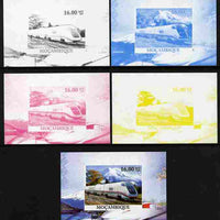 Mozambique 2010 Japanese High Speed Trains #4 individual deluxe sheet - the set of 5 imperf progressive proofs comprising the 4 individual colours plus all 4-colour composite, unmounted mint