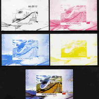 Mozambique 2010 Japanese High Speed Trains #6 individual deluxe sheet - the set of 5 imperf progressive proofs comprising the 4 individual colours plus all 4-colour composite, unmounted mint