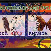 Rwanda 2011 Butterflies & Owls #1 perf sheetlet containing 2 values fine cto used