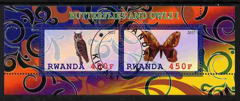 Rwanda 2011 Butterflies & Owls #1 perf sheetlet containing 2 values fine cto used