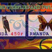 Rwanda 2011 Butterflies & Owls #1 perf sheetlet containing 2 values unmounted mint