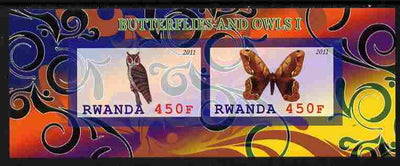 Rwanda 2011 Butterflies & Owls #1 imperf sheetlet containing 2 values unmounted mint