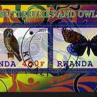 Rwanda 2011 Butterflies & Owls #2 perf sheetlet containing 2 values fine cto used