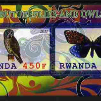 Rwanda 2011 Butterflies & Owls #2 perf sheetlet containing 2 values unmounted mint
