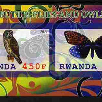 Rwanda 2011 Butterflies & Owls #2 imperf sheetlet containing 2 values unmounted mint