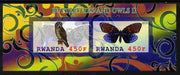 Rwanda 2011 Butterflies & Owls #2 imperf sheetlet containing 2 values unmounted mint