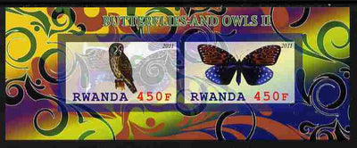 Rwanda 2011 Butterflies & Owls #2 imperf sheetlet containing 2 values unmounted mint