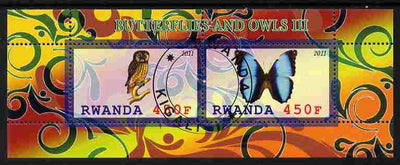 Rwanda 2011 Butterflies & Owls #3 perf sheetlet containing 2 values fine cto used