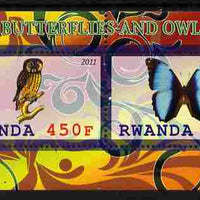 Rwanda 2011 Butterflies & Owls #3 perf sheetlet containing 2 values unmounted mint