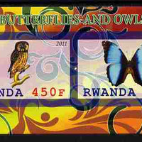 Rwanda 2011 Butterflies & Owls #3 imperf sheetlet containing 2 values unmounted mint
