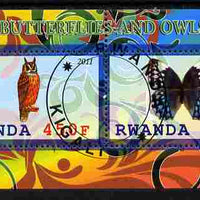 Rwanda 2011 Butterflies & Owls #4 perf sheetlet containing 2 values fine cto used
