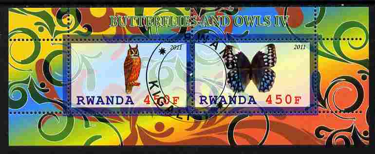 Rwanda 2011 Butterflies & Owls #4 perf sheetlet containing 2 values fine cto used