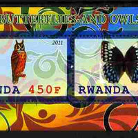 Rwanda 2011 Butterflies & Owls #4 perf sheetlet containing 2 values unmounted mint
