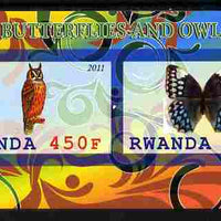 Rwanda 2011 Butterflies & Owls #4 imperf sheetlet containing 2 values unmounted mint