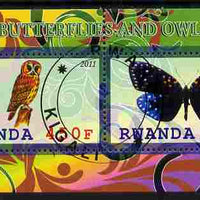 Rwanda 2011 Butterflies & Owls #5 perf sheetlet containing 2 values fine cto used