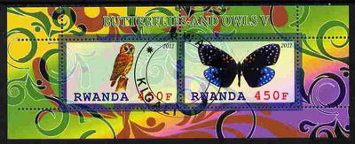 Rwanda 2011 Butterflies & Owls #5 perf sheetlet containing 2 values fine cto used