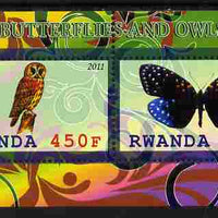 Rwanda 2011 Butterflies & Owls #5 perf sheetlet containing 2 values unmounted mint
