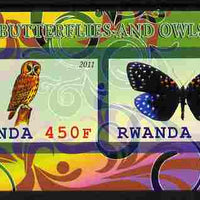 Rwanda 2011 Butterflies & Owls #5 imperf sheetlet containing 2 values unmounted mint