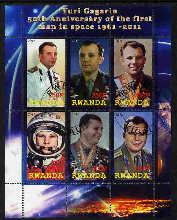 Rwanda 2011 50th Anniversary of First Man in Space perf sheetlet containing 6 values fine cto used