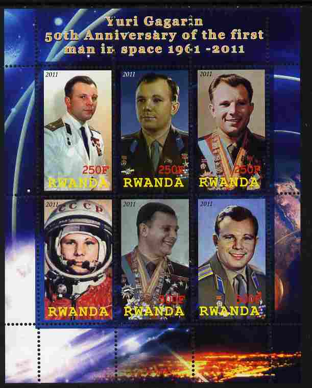 Rwanda 2011 50th Anniversary of First Man in Space perf sheetlet containing 6 values unmounted mint