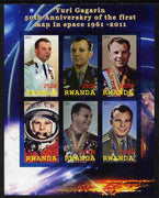 Rwanda 2011 50th Anniversary of First Man in Space imperf sheetlet containing 6 values unmounted mint