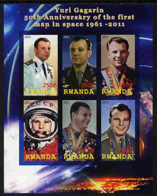 Rwanda 2011 50th Anniversary of First Man in Space imperf sheetlet containing 6 values unmounted mint