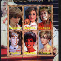 Rwanda 2011 50th Birth Anniversary of Princess Diana perf sheetlet containing 6 values fine cto used