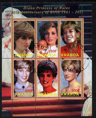 Rwanda 2011 50th Birth Anniversary of Princess Diana perf sheetlet containing 6 values fine cto used
