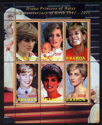 Rwanda 2011 50th Birth Anniversary of Princess Diana perf sheetlet containing 6 values unmounted mint