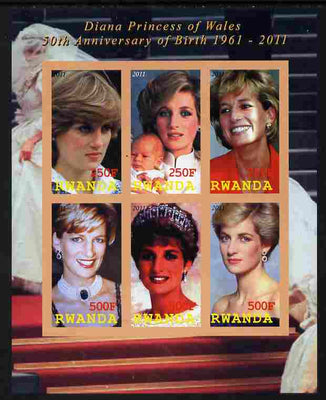 Rwanda 2011 50th Birth Anniversary of Princess Diana imperf sheetlet containing 6 values unmounted mint