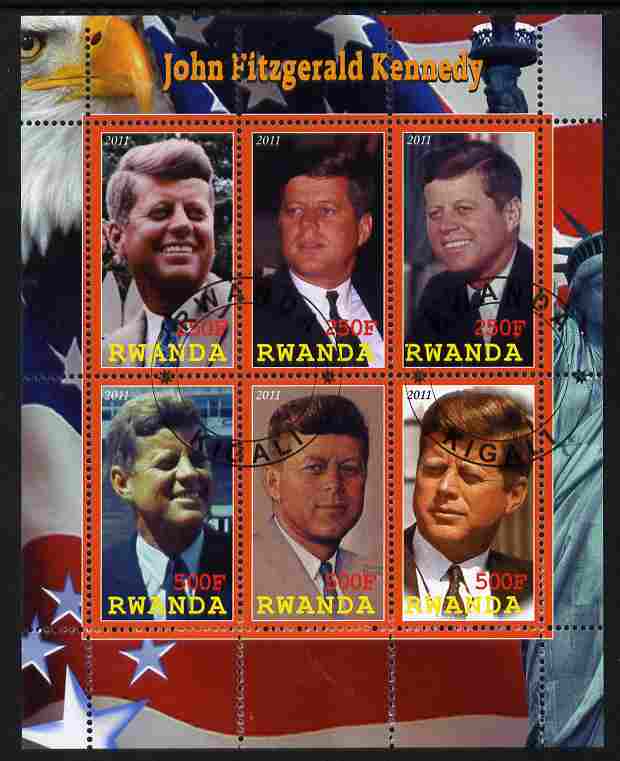 Rwanda 2011 John F Kennedy perf sheetlet containing 6 values fine cto used