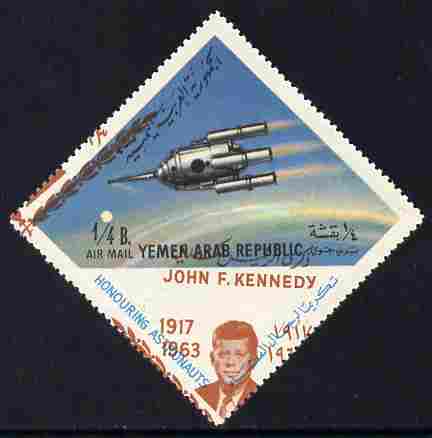 Yemen - Republic 1964 Astronauts 1/4b diamond shaped with Kennedy Memorial overprint in brown dramatically misplaced, unmounted min SG 259var