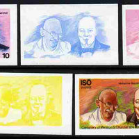 Iso - Sweden 1974 Churchill Birth Centenary 10 (with Gandih) set of 5 imperf progressive colour proofs comprising 3 individual colours (red, blue & yellow) plus 3 and all 4-colour composites unmounted mint