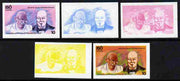 Iso - Sweden 1974 Churchill Birth Centenary 10 (with Gandih) set of 5 imperf progressive colour proofs comprising 3 individual colours (red, blue & yellow) plus 3 and all 4-colour composites unmounted mint