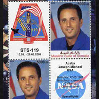 Maakhir State of Somalia 2010 50th Anniversary of Space Exploration #10 - Joseph Acaba perf sheetlet containing 2 values plus 2 labels unmounted mint
