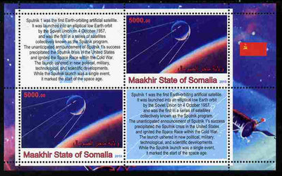 Maakhir State of Somalia 2010 Space - Sputnik 1 perf sheetlet containing 2 values plus 2 labels unmounted mint