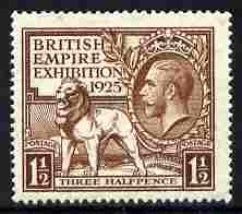 Great Britain 1925 KG5 Wembley Exhibition 1.5d brown well centred unmounted mint, SG 433