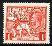 Great Britain 1925 KG5 Wembley Exhibition 1d scarlet well centred unmounted mint, SG 432