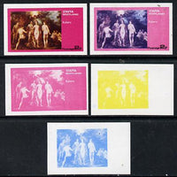 Staffa 1974 Paintings of Nudes,2p (Rubens) set of 5 imperf progressive colour proofs comprising 3 individual colours (red, blue & yellow) plus 3 and all 4-colour composites unmounted mint
