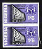 Nigeria 1969 Inauguration of Philatelic Service 1s6d imperf colour trial proof pair in black & violet each with scissor cut and other faults as SG 216