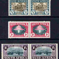 South Africa 1939 Huguenot set of 6 (3 se-tenant pairs) in fine mounted mint horiz pairs, SG 82-84