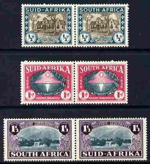 South Africa 1939 Huguenot set of 6 (3 se-tenant pairs) in fine mounted mint horiz pairs, SG 82-84