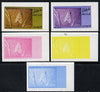 Dhufar 1974 Moths 1b (Grey Dagger) set of 5 imperf progressive colour proofs comprising 3 individual colours (red, blue & yellow) plus 3 and all 4-colour composites unmounted mint